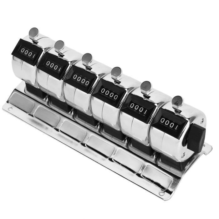 Mechanical Click Counter, Manual Metal, 6 Units Attached, 4-Digit Stainless Steel, Sports Counter