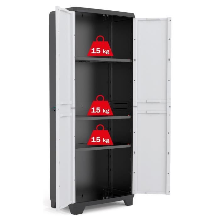 Armoire de rangement haute KETER LINEAR - Noir / Gris - 68 x 39 x 173 cm - 3 étagères réglables - Cadenassable