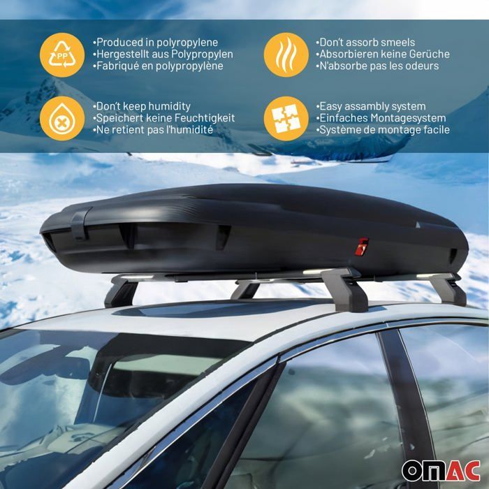 OMAC 320-litre textured carbon fibre roof box, approved