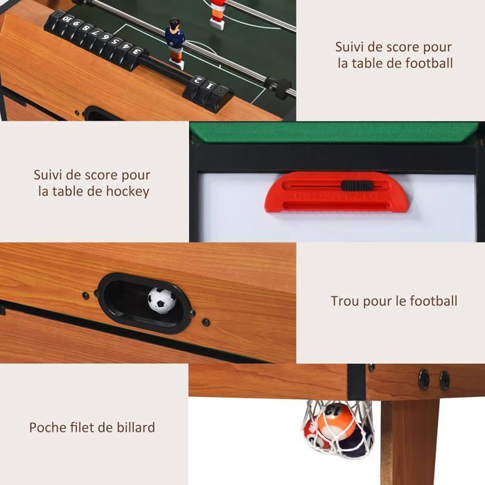GOPLUS Table Multi-jeux, Table de Jeu Combinée 4en1 avec Accessoires, Plateaux Empilables de Billard, Air Hockey, pour Salle de