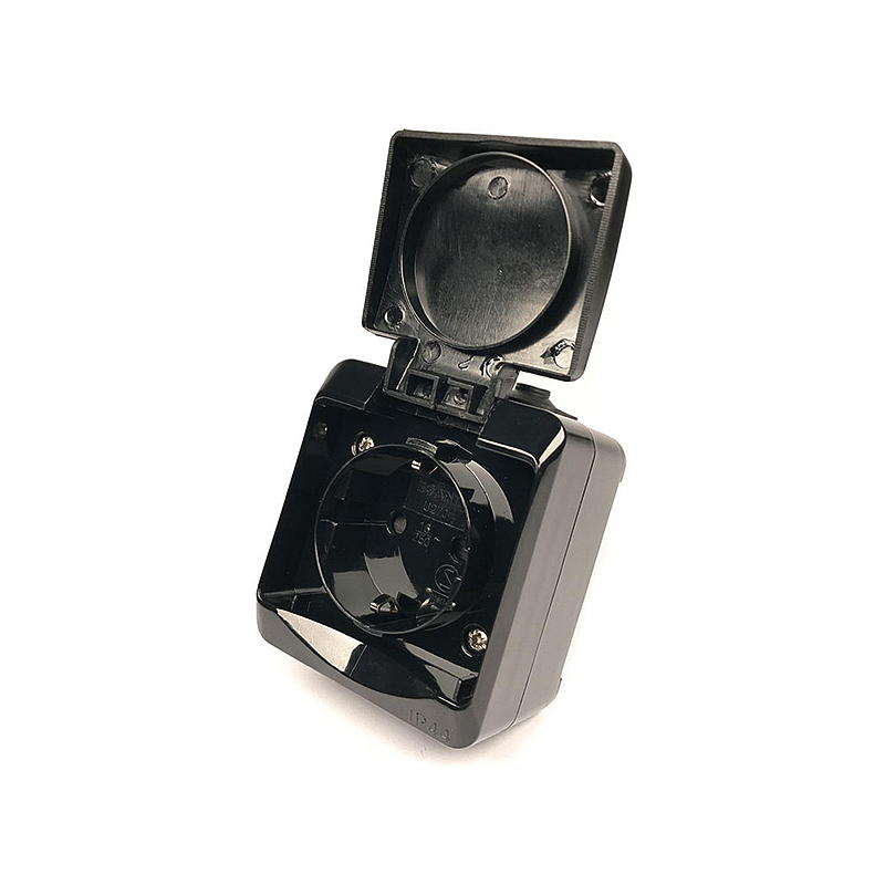 Egant Einzelsteckdose IP44 mit Abdeckung, schwarz, Egant