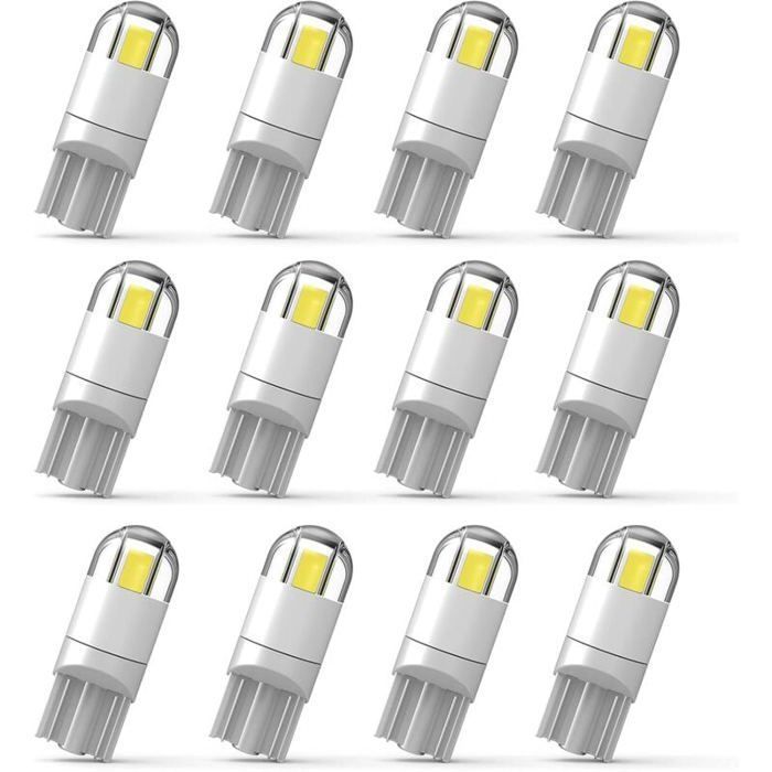 12 bombillas LED para coche 194 con chipset 3030, 2 SMD, T10, 194, 168, W5W, tipo cuña, 1,5W, 12V, para luz de cortesía de matrícula.
