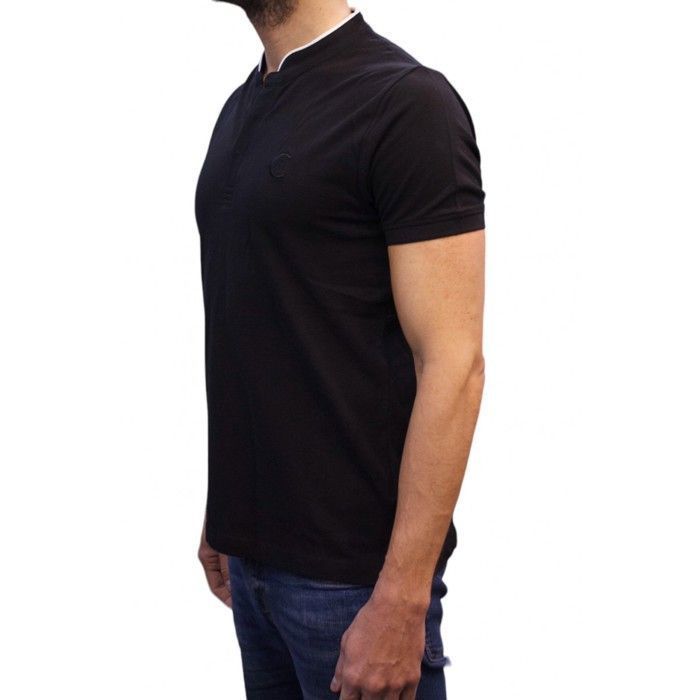 Cerruti 1881 Men's Short-Sleeve Mandarin Collar Polo Shirt, New Firenza, Black