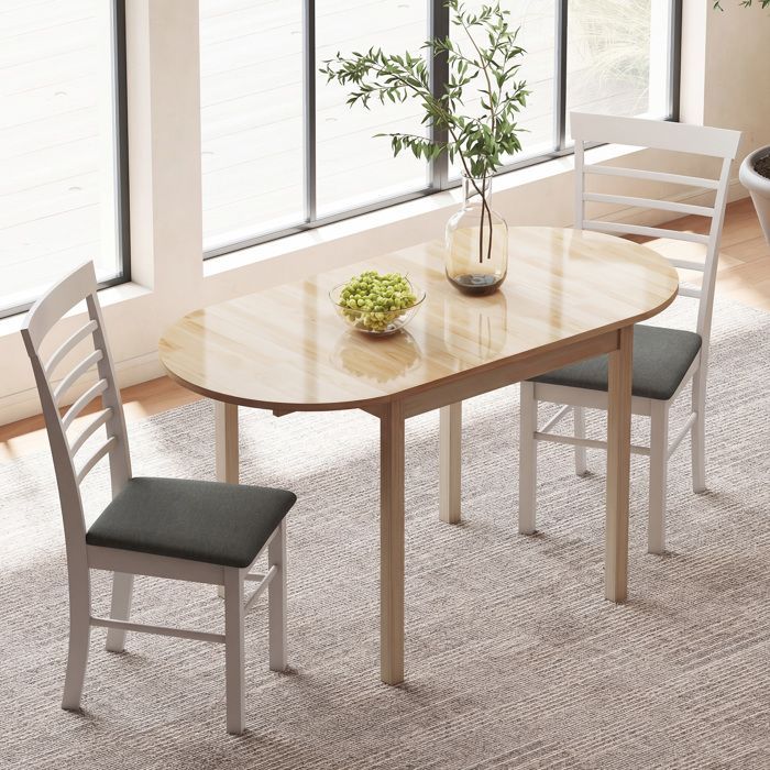 Table de salle à manger HOMCOM pliante ovale en bois massif 2 abattants peu encombrante 140L x 70l x 75H cm