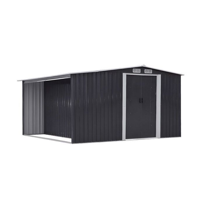 Caseta de jardín metálica con espacio para almacenar leña, de acero galvanizado gris, 10,29 m² - LERY
