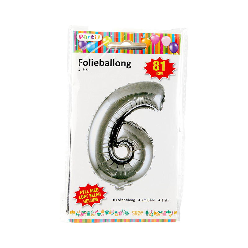 Giform folieballon med nummer 6 1 stk. h 81 cm