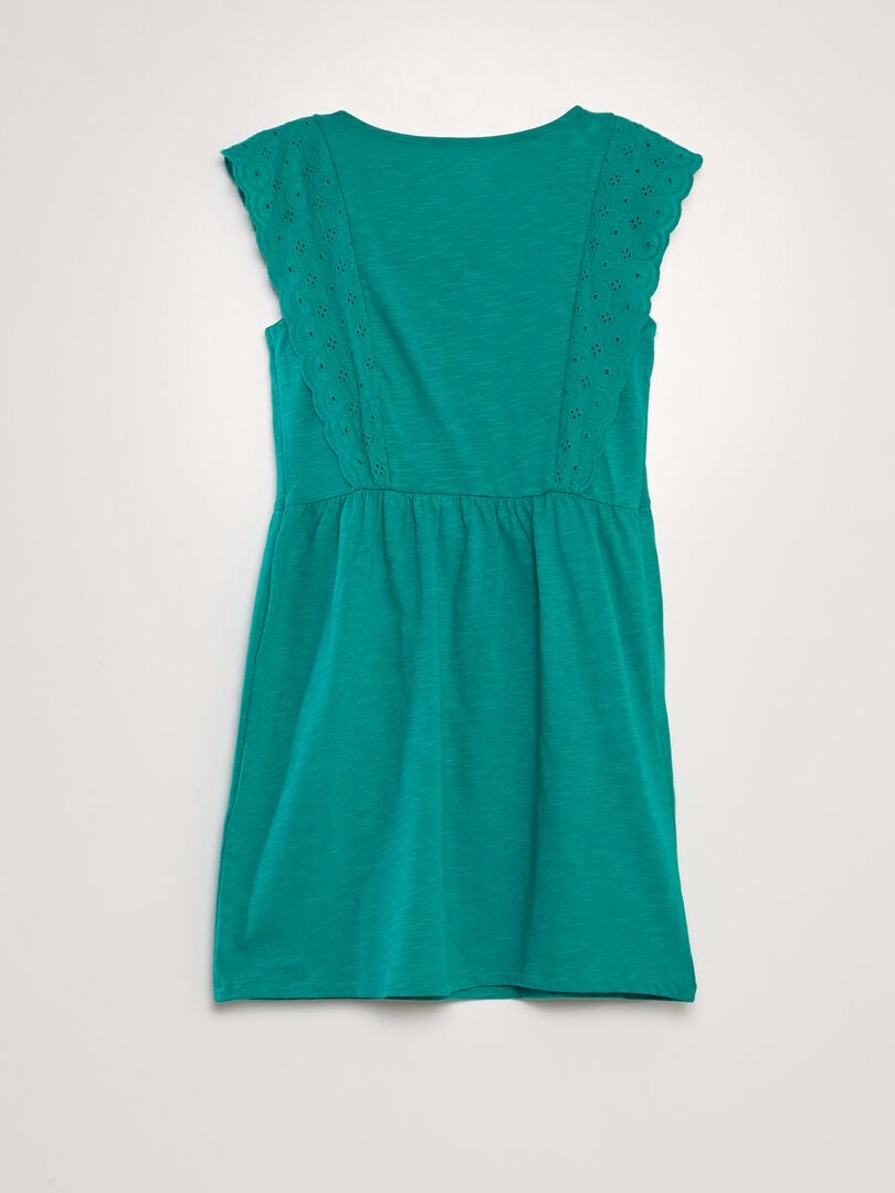 Jurk met Engelse borduursteken - GROEN