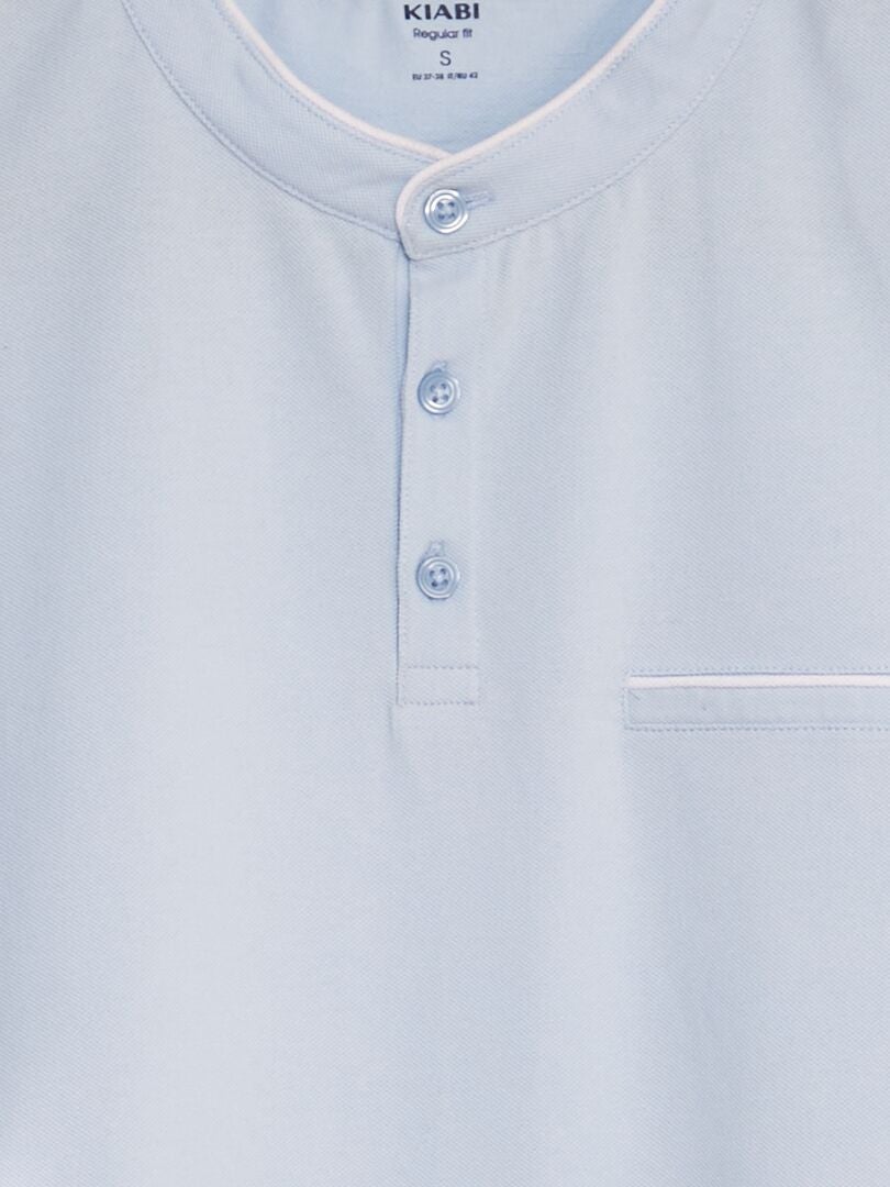Camisa polo em piqué de algodão com gola mandarim - AZUL