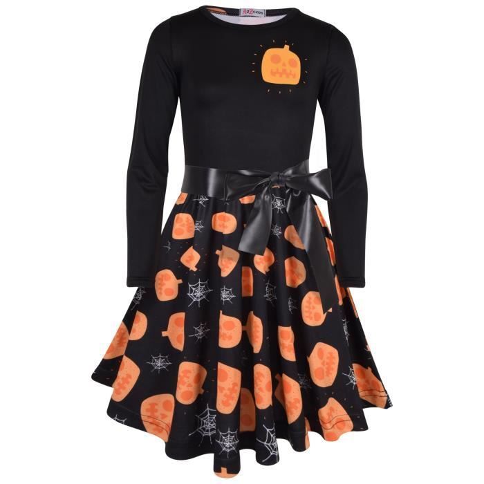 Vestido skater para niñas, paneles negros, estampado de gato y calabaza, suave y cómodo, vestidos de moda para fiestas de Halloween, edades de 5 a 13 años.