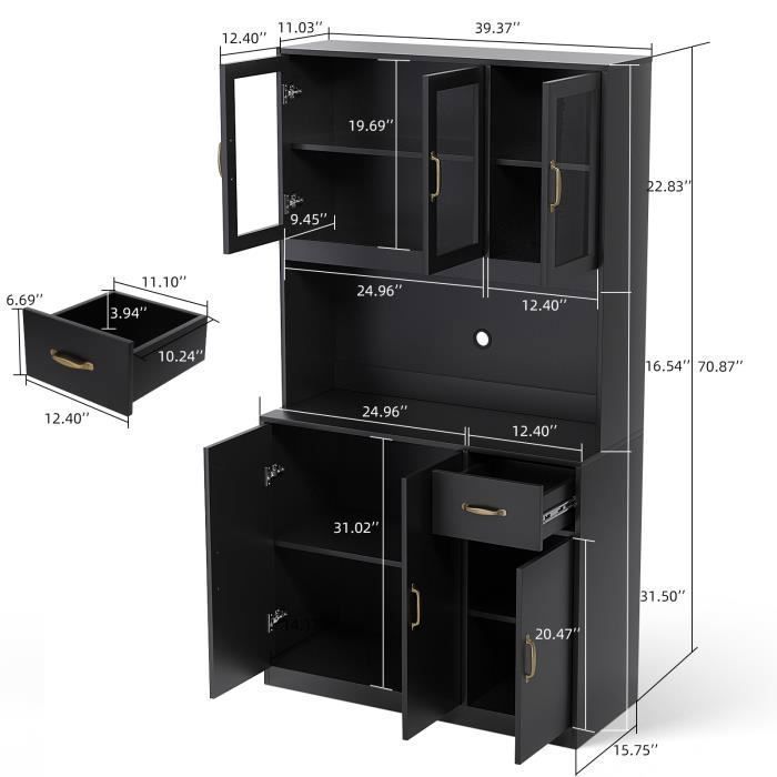 VOWNER - Keukenbuffetkast - Keukenmeubelen - Woonkamerbuffet - 4 planken - 100 x 40 x 181 cm - Zwart