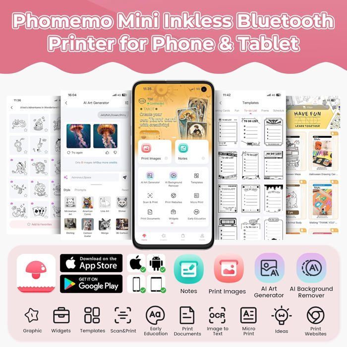Mini impressora, impressora de adesivos T02, impressora térmica portátil para estudantes, impressora fotográfica em preto e branco, Primty I