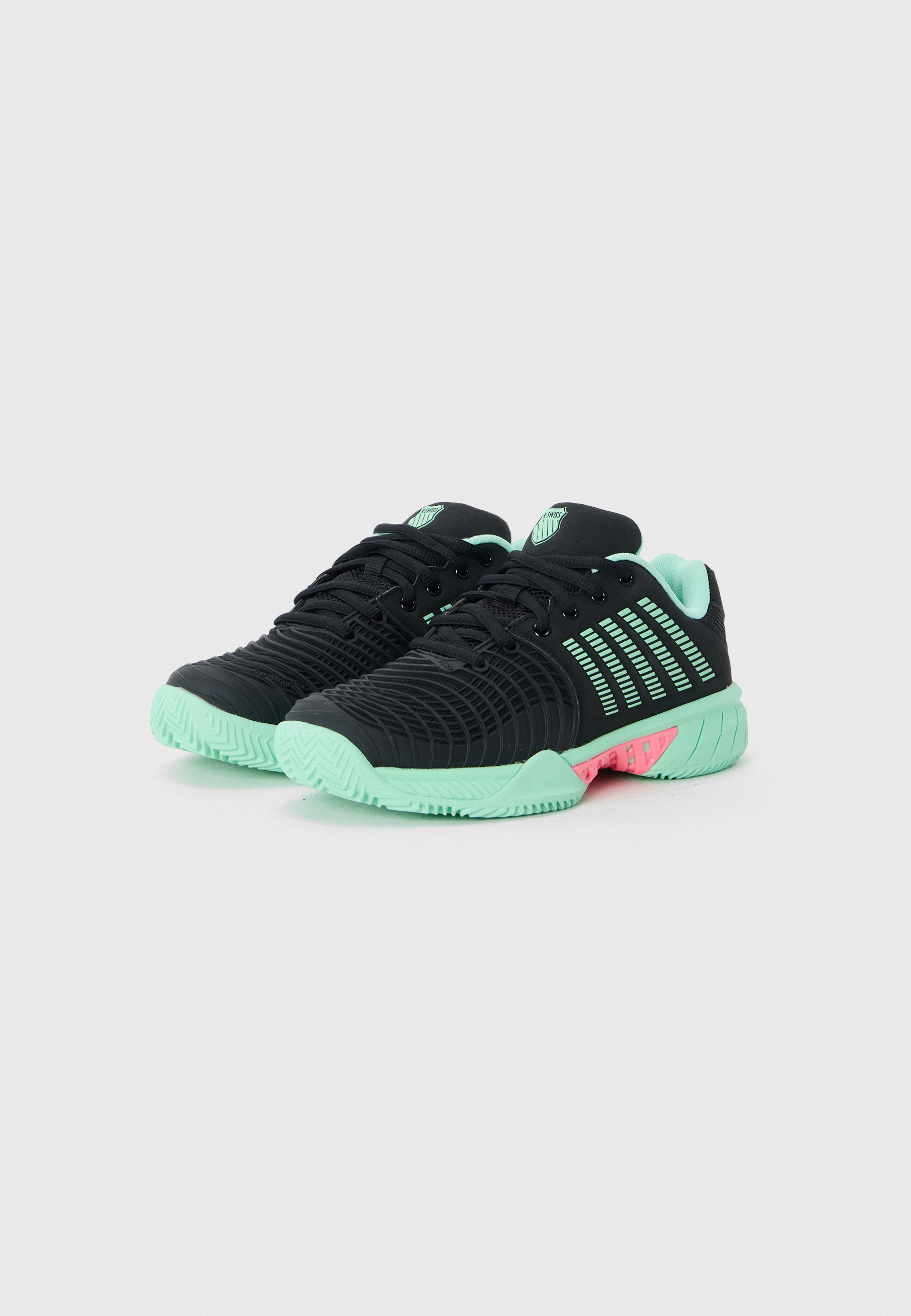 K-SWISS EXPRESS LIGHT 3 - Scarpe da tennis per campi in terra battuta - nero/verde menta fluo/rosa pastello fluo
