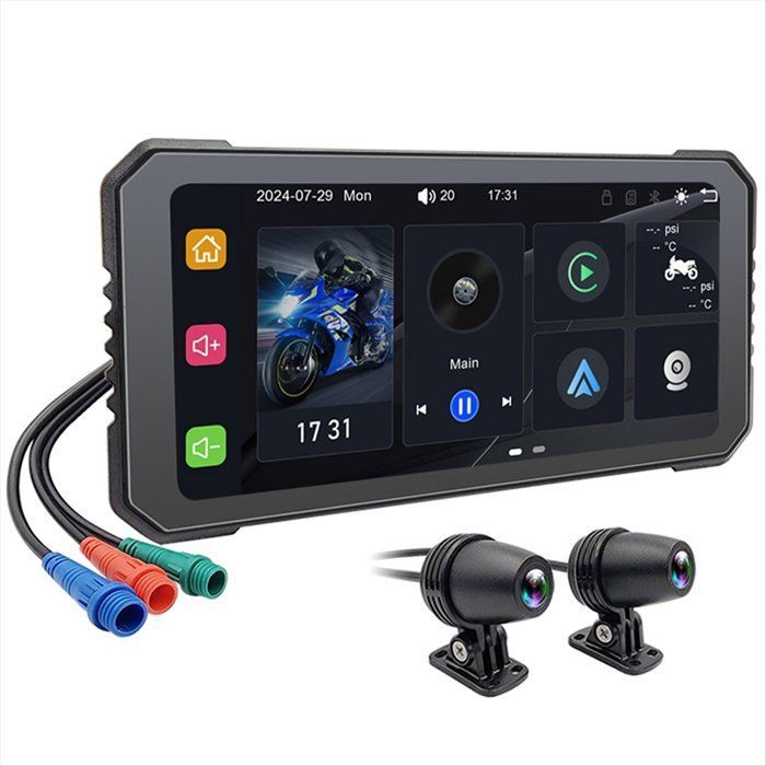 DVR para motocicleta de 6,25 pulgadas, inalámbrico, compatible con CarPlay y Android Auto, monitor de navegación GPS, Bluetooth, pantalla táctil y resistente al agua.