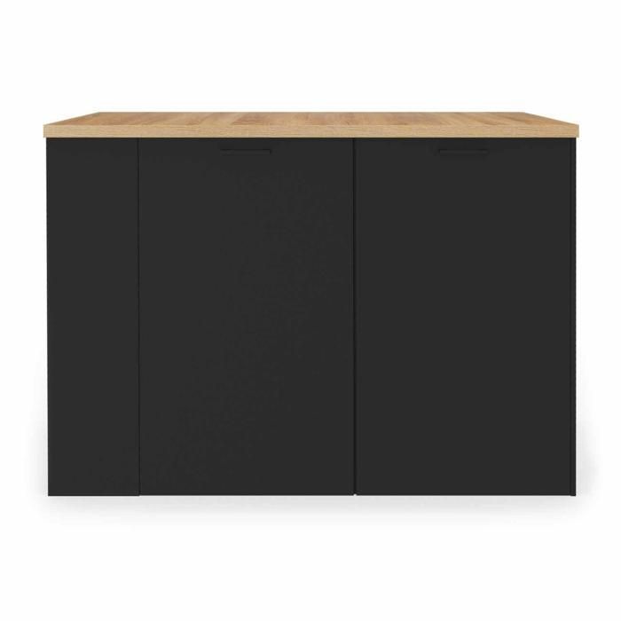 IDMARKET Ilot central TIBO 120 cm bois noir avec plan de travail façon hêtre