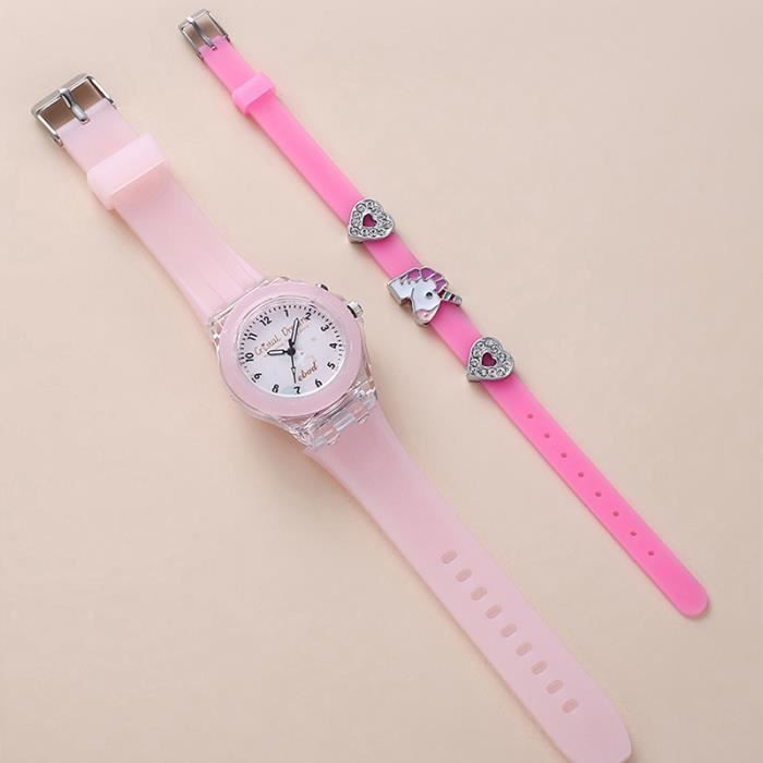Set orologio da bambina SHARPHY + braccialetto unicorno con design a diamante luminoso, rosa e rosa - Regalo per bambine