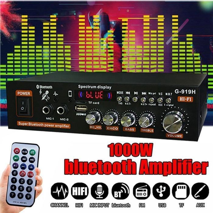 Amplificador de potencia doméstico HIFI G919H de 1000 W con Bluetooth 5.0, subwoofer, altavoces y conexión USB (enchufe europeo).