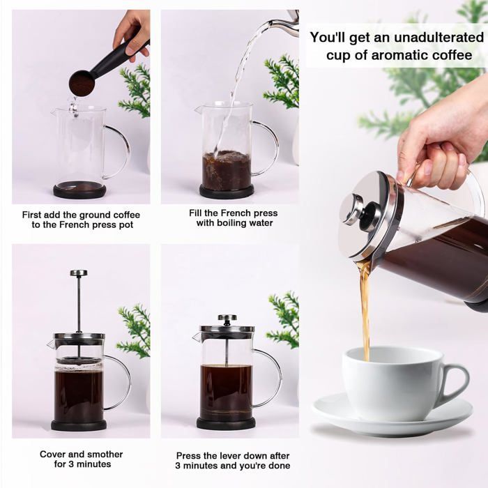Cafetière à presse française,5 tasse,Cafetière à piston 600 ml,Carafe française pour café filtre,expresso et thé avec triple filtre