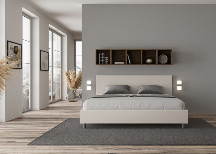 Lit king size - Ityhome - Adele - 200x210 cm - Similicuir blanc - Sommier inclus