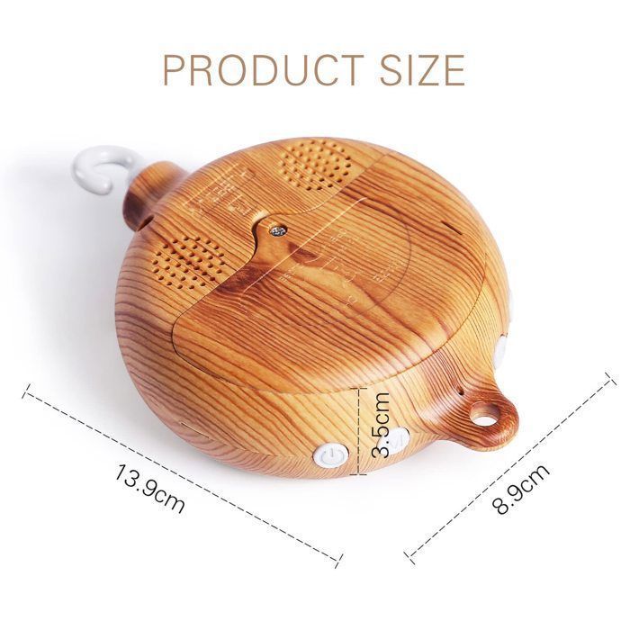 Babymobiel met muziekdoosje en 35 melodieën, 7 cm x 7 cm, muziekdoosje met houtlook