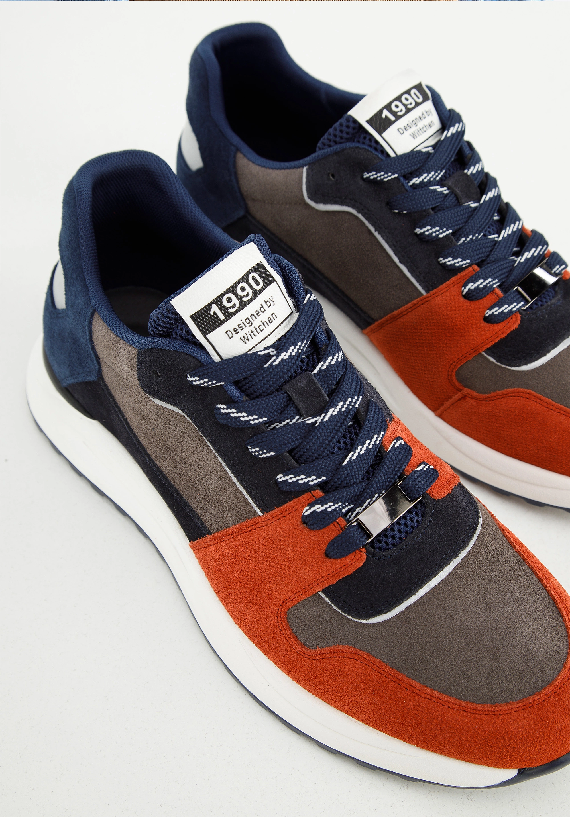 Męskie sneakersy z odblaskową wstawką szaro-pomarańczowe