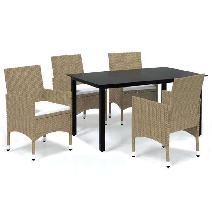 Tuinset van polyrotan - BURKE - 5-delig - Beige - Tafel 150x90x74 cm - Stoel 53x58x84 cm