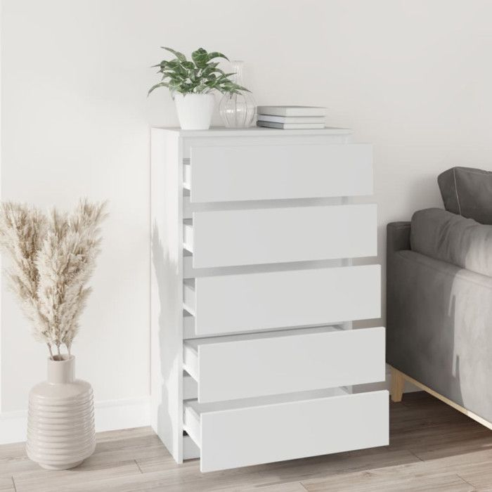 vidaXL Commode, dressoir met 5 lades, opbergkast, meubel voor woonkamer/slaapkamer, modern, wit 823016