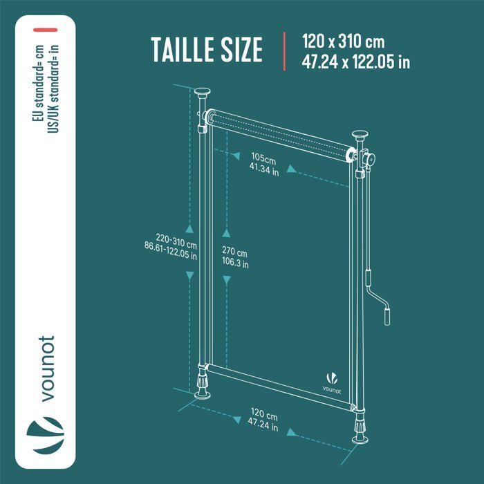 VOUNOT® verticale jaloezie, boren niet nodig, 120x310cm, uitschuifbaar - privacyscherm voor buiten, balkon, terras, tuin - polyester - antraciet