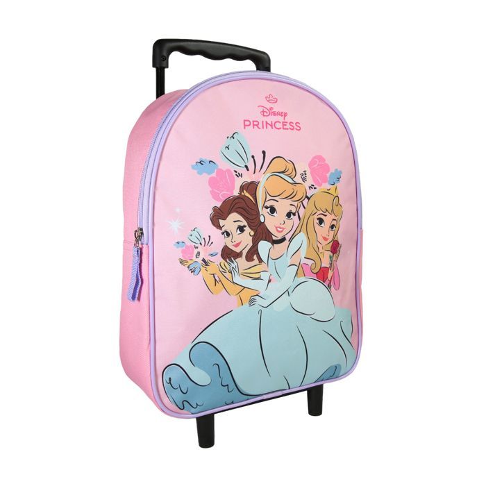 Mochila escolar com rodinhas Bagtrotter - Princesas da Disney - Rosa claro - 1 compartimento com zíper - Alças de ombro...