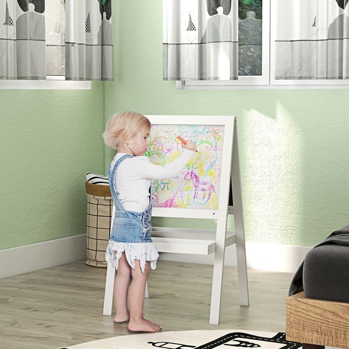 Tableau chevalet - AIYAPLAY - enfant 2 en 1 ardoise magnétique et tableau noir à craie rangement - bois - blanc