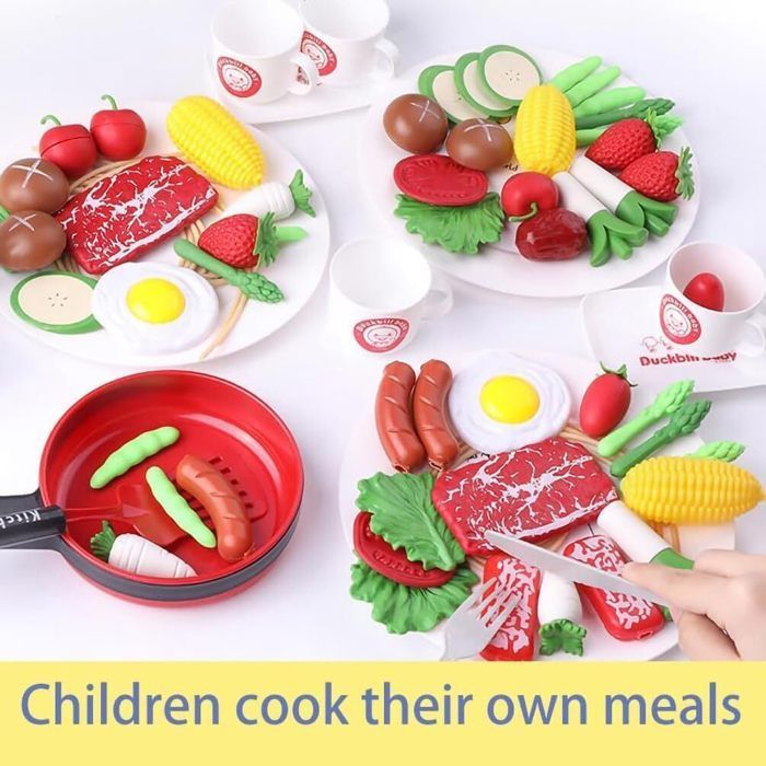 Accessoire Cuisine Enfant,Jouet de Jeu de Rôle de Chef pour Enfants,Avec Casseroles et Poêles,Aliment Jouet（81pcs）