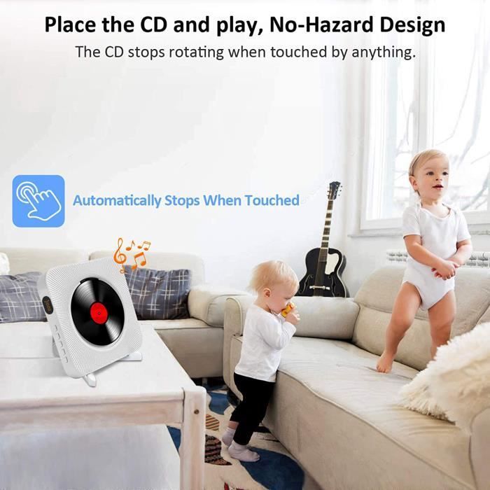 Lecteur CD Portable, Bluetooth, Montage Mural, Haut-parleurs HiFi intégrés, Home Audio Boombox avec télécommande Radio FM