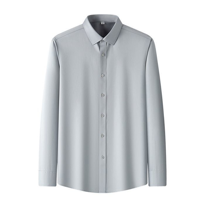Camisa de hombre - FUNMOON - Color liso - Cuello mandarín - Manga larga - Negra