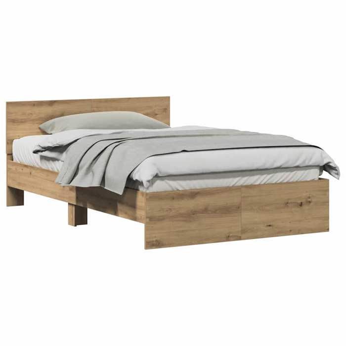 vidaXL Cadre de Lit en Chêne Artisan, 120 x 190 cm, Bois Massif, Tête de Lit Murale, Style Rustique Pour la Chambre 3376061