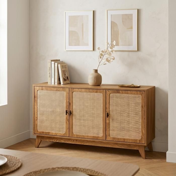 CALICOSY - Buffet 3 portes cannage en rotin naturel L120 cm - ALIA - Bois clair