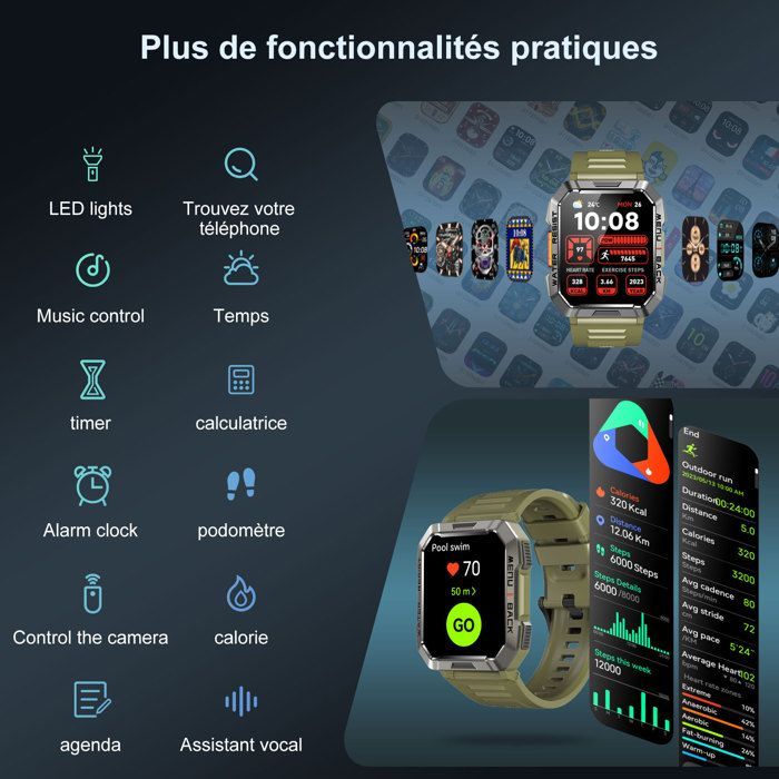 Smartwatch militare da uomo Blackview, display HD da 2,01