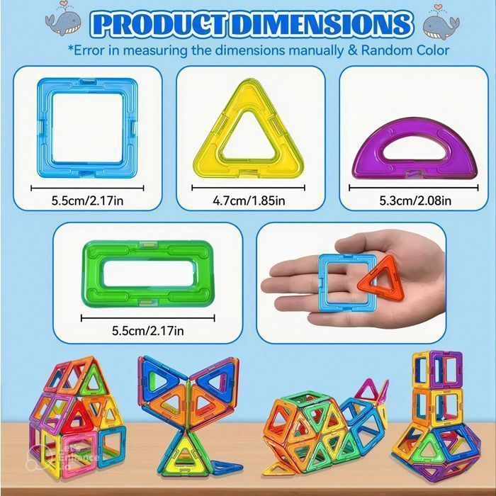 JustForVibe - 80 magnetische/gemagnetiseerde geometrische bouwstenen voor kinderen - STEM-educatief speelgoed - 80 stuks