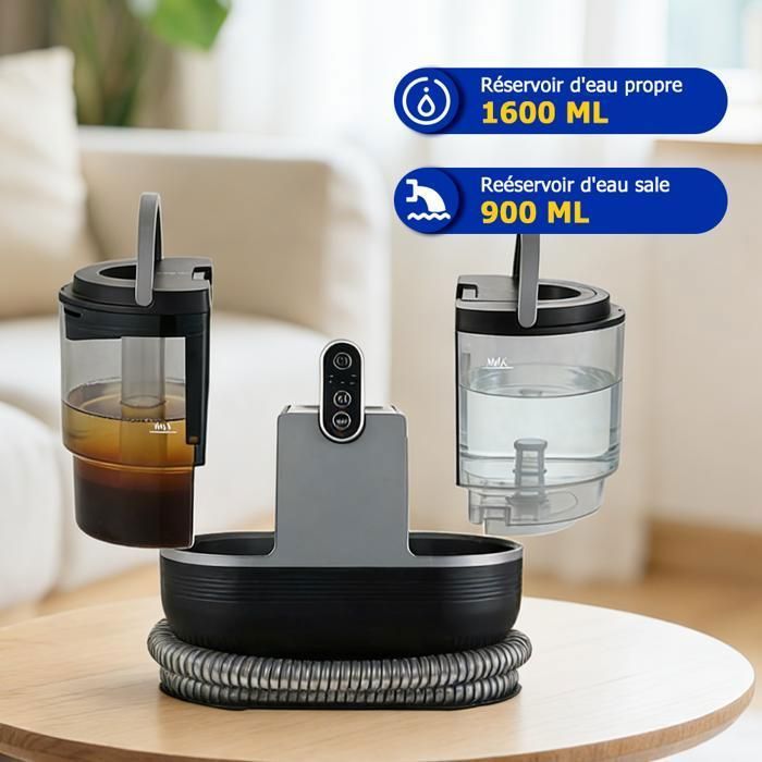 Dampfreiniger und Fleckenentferner (1200 W) – 1,6 l/0,95 l Tank – 1,9 m Schlauch / 4 m Kabel – Polsterreiniger mit 9 Zubehörteilen, Schwarz/Grau