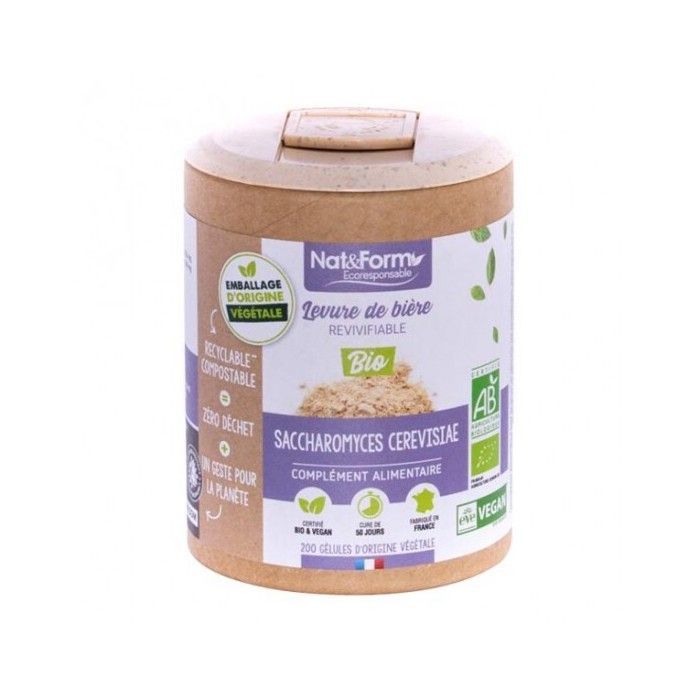 Nat&form organic, eco-friendly, reactivatable brewer's yeast, 200 capsules