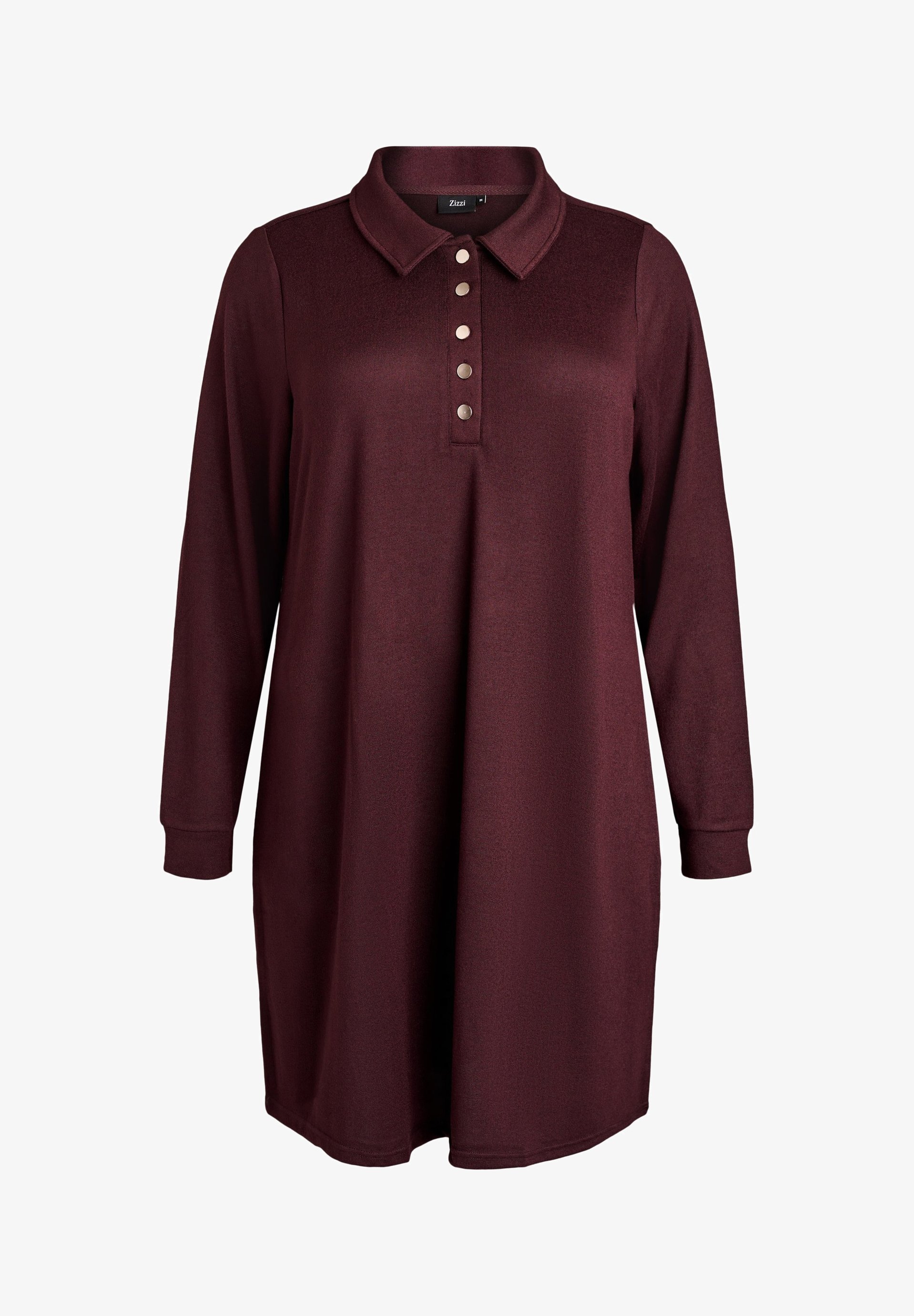 Zizzi KURZES POLO MIT KNÖPFEN UND LANGEN ÄRMELN - Shirt dress - fudge melange