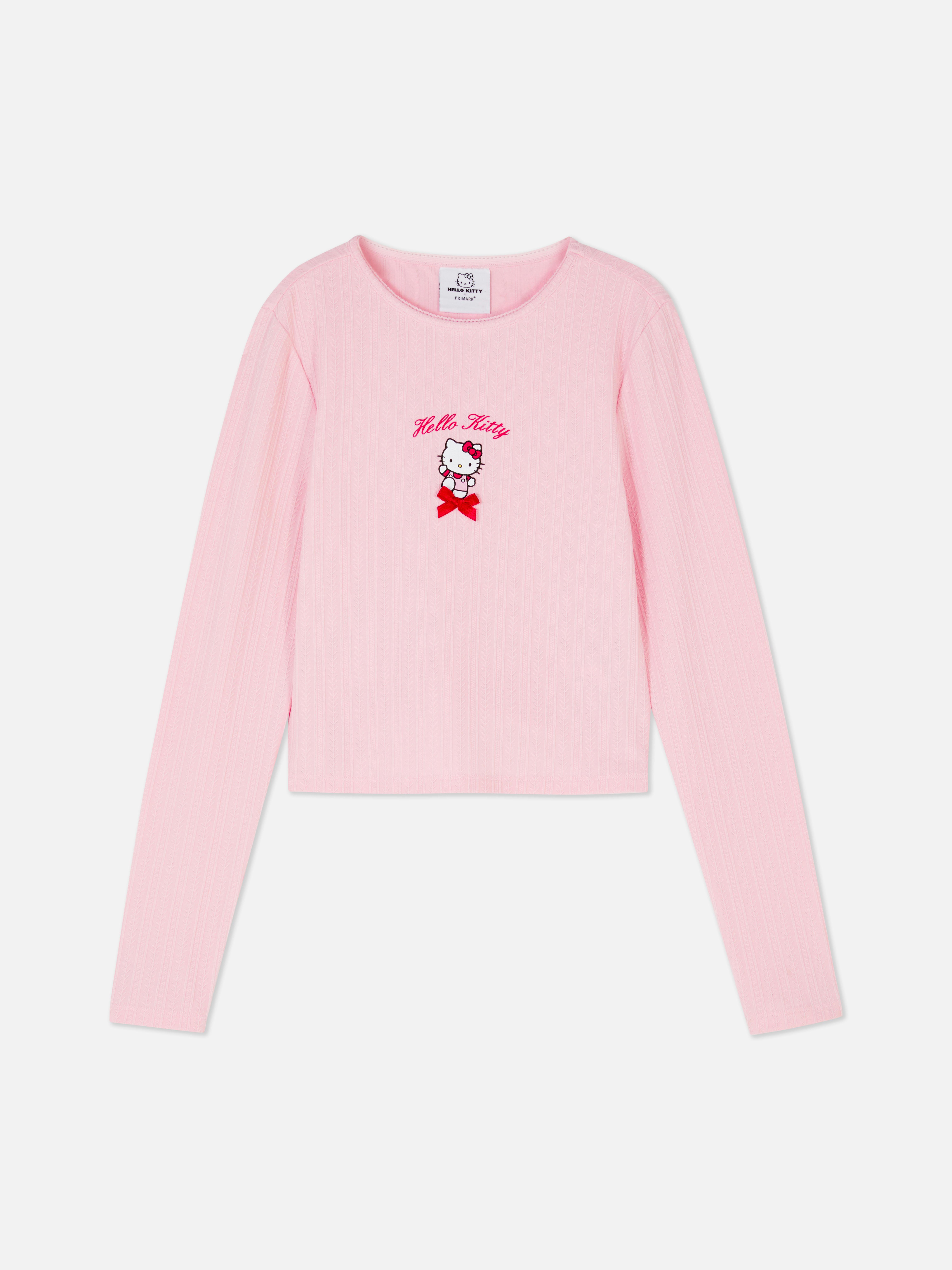 Tricou cu mânecă lungă și imprimeu Hello Kitty ajurat Un tricou cu imprimeu Hello Kitty, mânecă lungă și ajurat