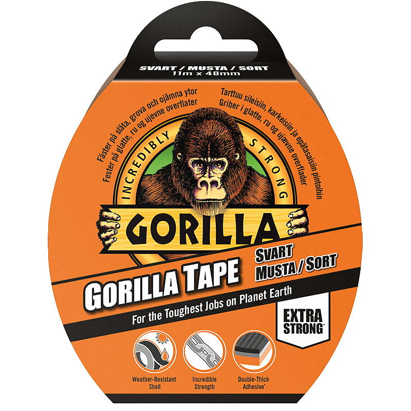 Gorilla-tape 11 m, sort, Gorilla