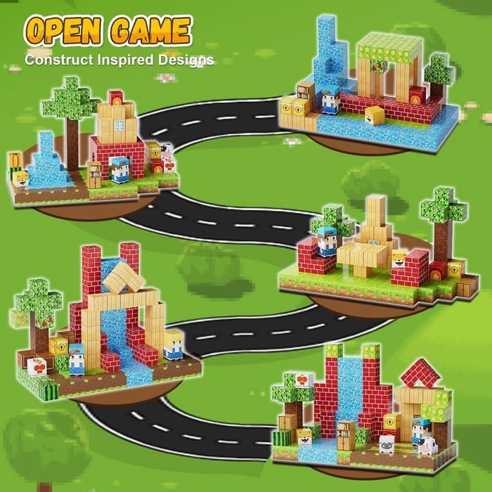 Blocs de Construction Magnétiques,200 Pièces Ensemble de Blocs Magnétiques pour Construire, Jouets Magnétiques Créatif pour Enfants