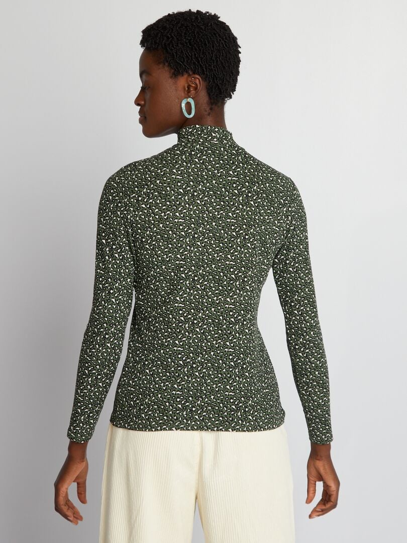 Jersey de cuello alto acanalado con estampado de leopardo - CAQUI