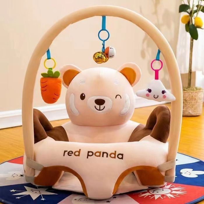 Sillón para bebé a partir de 3 meses, silla de aprendizaje de peluche con barra de juego, asiento suave con soporte para el suelo - Osito