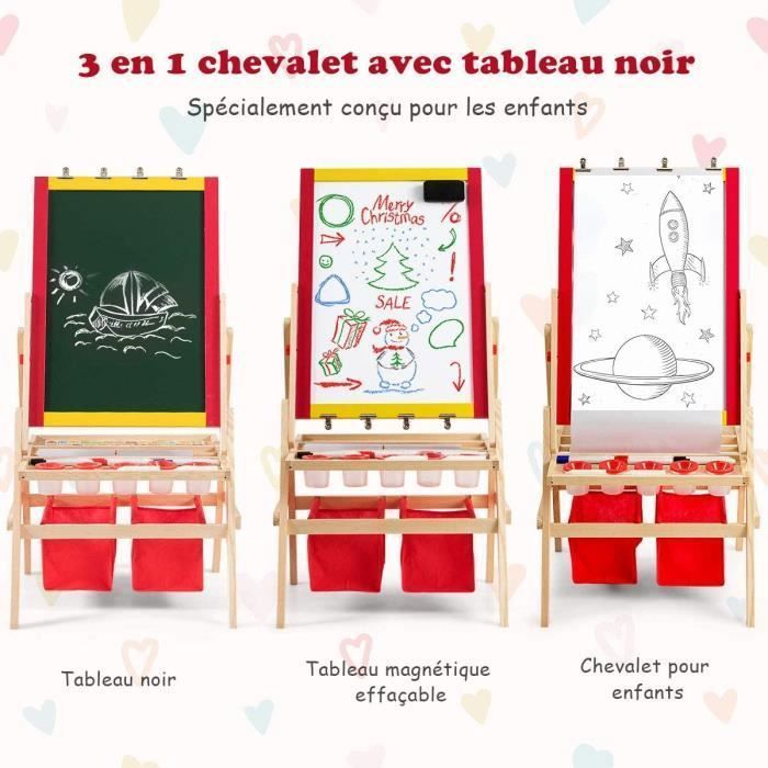 GOPLUS Caballete infantil de madera de doble cara 3 en 1, pizarra magnética/pizarra blanca con caja de almacenamiento y accesorios completos.