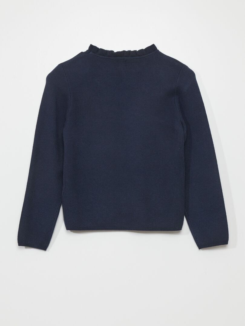 Trui met motief en sierlijke kraag - blauw