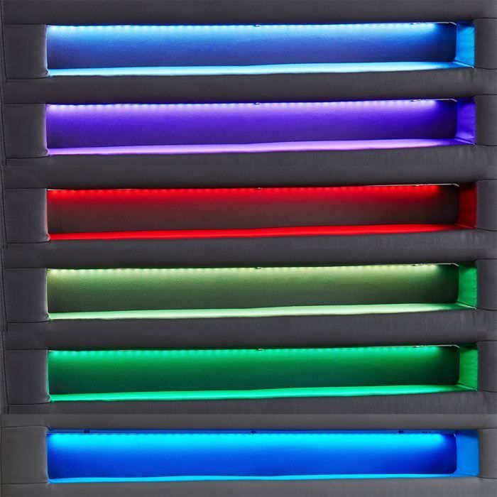 Lit LED simple 90x190 cm avec sommier, tête de lit confortable, lit 1 place revêtement synthétique gris, LUCENO