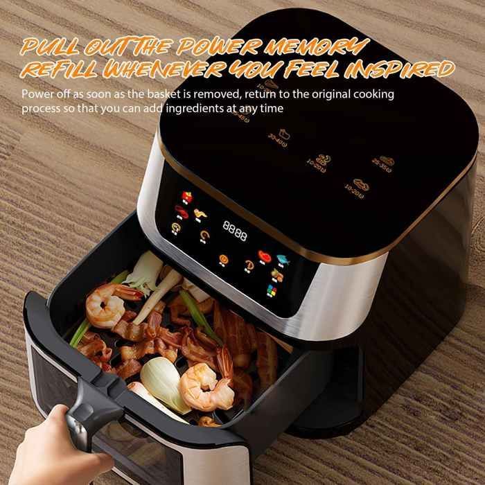 12-Liter-Heißluftfritteuse – 2800-Watt-Heißluftfritteuse – Touchscreen – Display – 6 Programme – Gleichmäßiges Garen – Schwarz