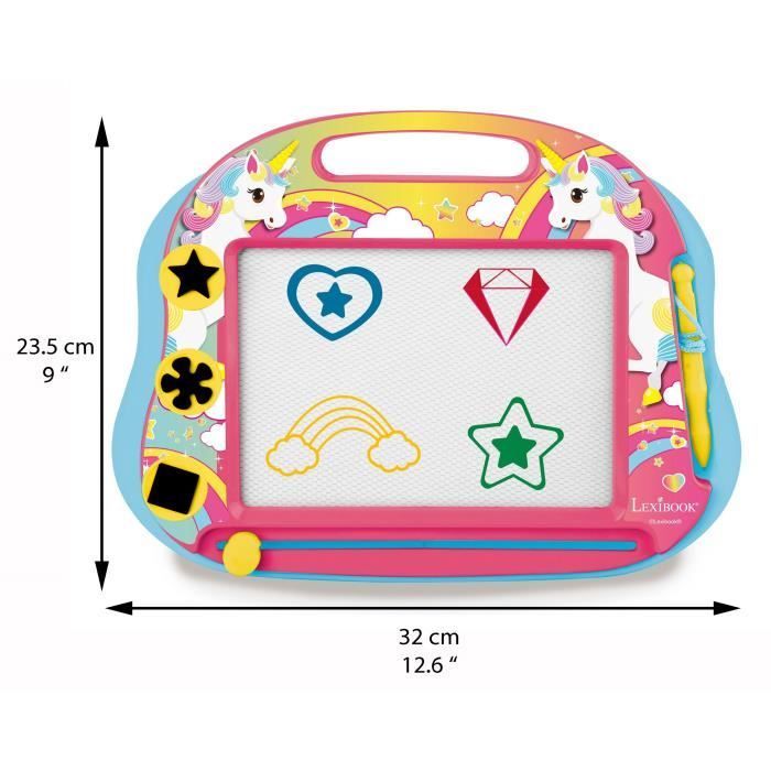 Ardoise magique Licorne format A5 avec accessoires magnétiques pour dessiner en couleurs - LEXIBOOK