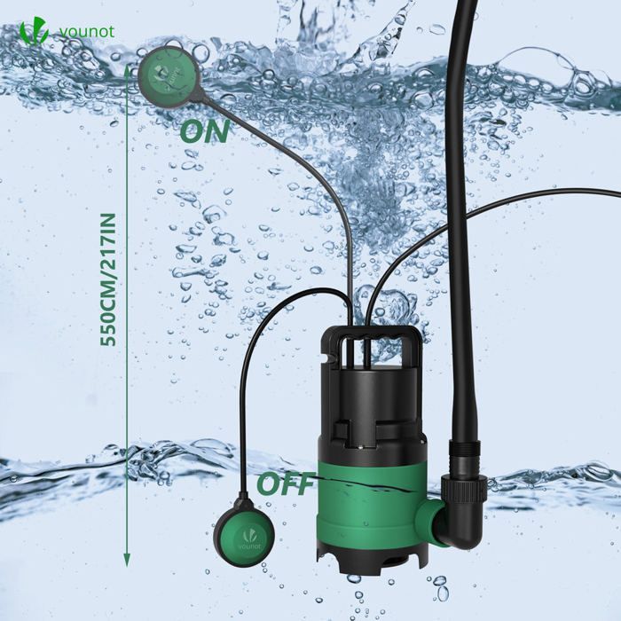 VOUNOT® Pompe d'évacuation pour eaux chargées 8000L/h - profondeur 7m - automatique avec flotteur - protection thermique
